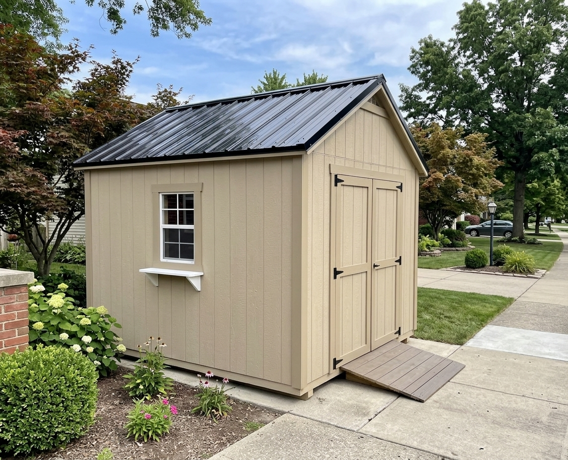 10x12 storage shed with covered porch built in Deptford, NJ